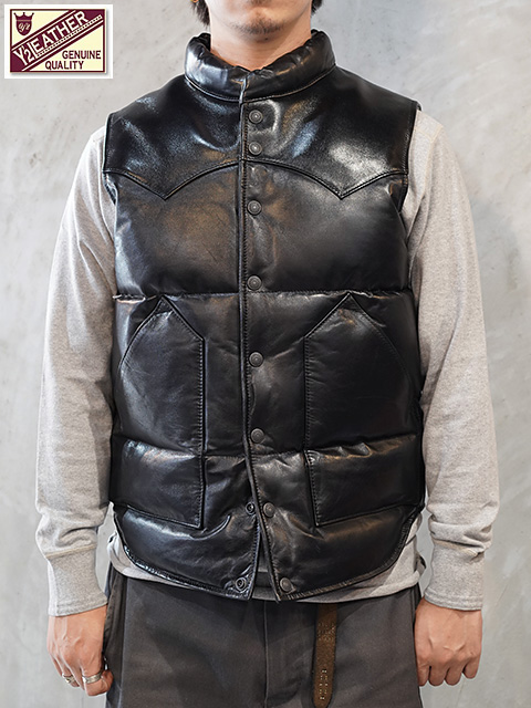 画像1: 【 Y'2 LEATHER（ワイツーレザー） 】　Oil Soft Horse × Aniline Horse Down Vest [ 馬革 ] [ Black x Black ]