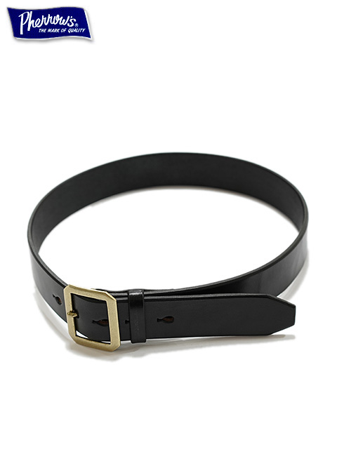 画像1: 【 Pherrow's（フェローズ） 】　サドルレザーシングルピンベルト [ BRASS BUCKLE ] [ BLACK ]