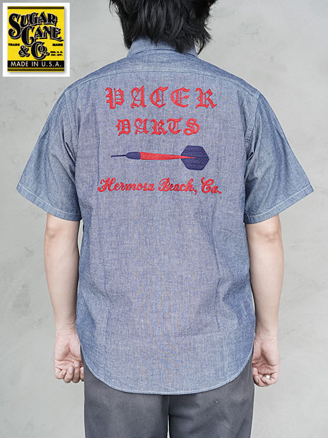 画像1: 【 SUGAR CANE（シュガーケン） 】　半袖シャンブレーワークシャツ [ CHAMBRAY WORK SHIRT with CHAIN EMBROIDERED ] [ BLUE ] 【 メール便可 】