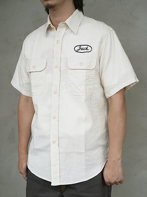 画像2: 【 SUGAR CANE（シュガーケン） 】　半袖シャンブレーワークシャツ [ CHAMBRAY WORK SHIRT with CHAIN EMBROIDERED ] [ OFF WHITE ] 【 メール便可 】