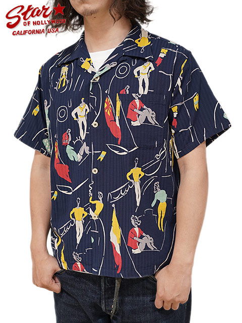 画像1: 【 STAR OF HOLLYWOOD（スターオブハリウッド） 】　S/S DOBBY COTTON OPEN SHIRT　[ SEA CRUISE ] [ NAVY ]