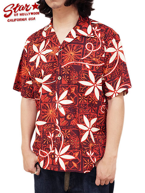 画像1: 【 STAR OF HOLLYWOOD（スターオブハリウッド） 】　S/S TYPEWRITER COTTON OPEN SHIRT　[ BLUE HAWAII ] [ RED ]