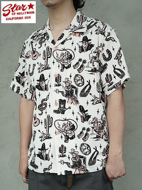 画像1: 【 STAR OF HOLLYWOOD × VINCE RAY（スターオブハリウッド × ヴィンスレイ） 】　S/S DOBBY COTTON OPEN SHIRT [ THE WESTERNER ] [ PINK ]