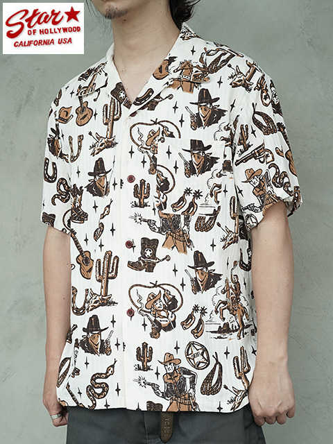 画像1: 【 STAR OF HOLLYWOOD × VINCE RAY（スターオブハリウッド × ヴィンスレイ） 】　S/S DOBBY COTTON OPEN SHIRT [ THE WESTERNER ] [ BROWN ]