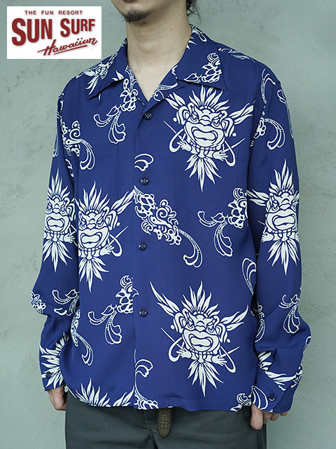 画像1: 【 SUN SURF（サンサーフ） 】 長袖アロハシャツ L/S HAWAIIAN SHIRT [ INCARNATION OF GOD ] [ NAVY ]