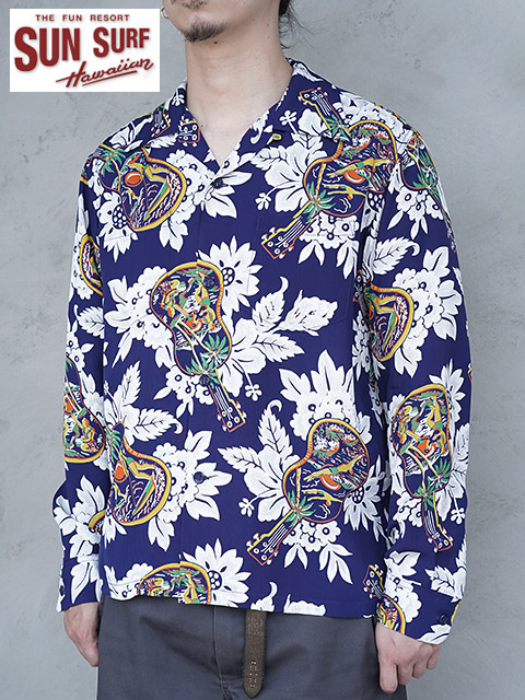 画像1: 【 SUN SURF（サンサーフ） 】 長袖アロハシャツ L/S HAWAIIAN SHIRT [ UKULELE MELODY ] [ NAVY ]