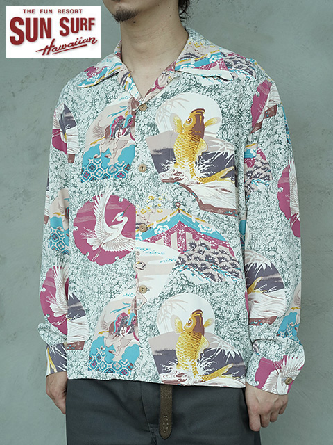 画像1: 【 SUN SURF（サンサーフ） 】 長袖アロハシャツ L/S HAWAIIAN SHIRT [ JAPANESE QUAINT DESIGN ] [ GRAY ]