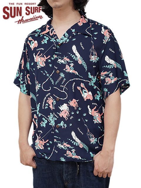 画像1: 【 SUN SURF（サンサーフ） 】　半袖アロハシャツ　S/S HAWAIIAN SHIRT　[ PANIOLA TOWN ]　[ NAVY ]