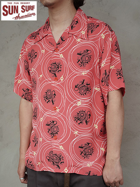 画像1: 【 SUN SURF（サンサーフ） 】　半袖アロハシャツ　S/S HAWAIIAN SHIRT　[ DRAGON GRID ]　[ RED ]