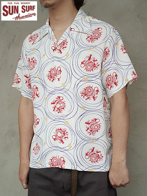画像1: 【 SUN SURF（サンサーフ） 】　半袖アロハシャツ　S/S HAWAIIAN SHIRT　[ DRAGON GRID ]　[ OFF WHITE ]